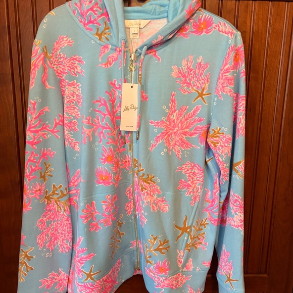 Lilly Pulitzer Avida Terry Hoodie Size Large Royal Coral NWT - Picture 2 of 3
